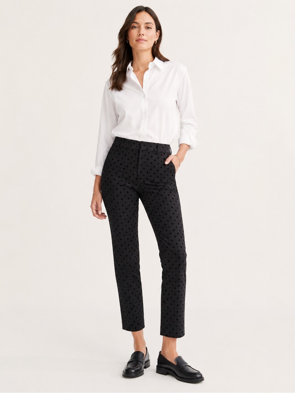Old Navy Black on Black Polka Dot High-Waisted Pixie Skinny Ankle Pants Size 12